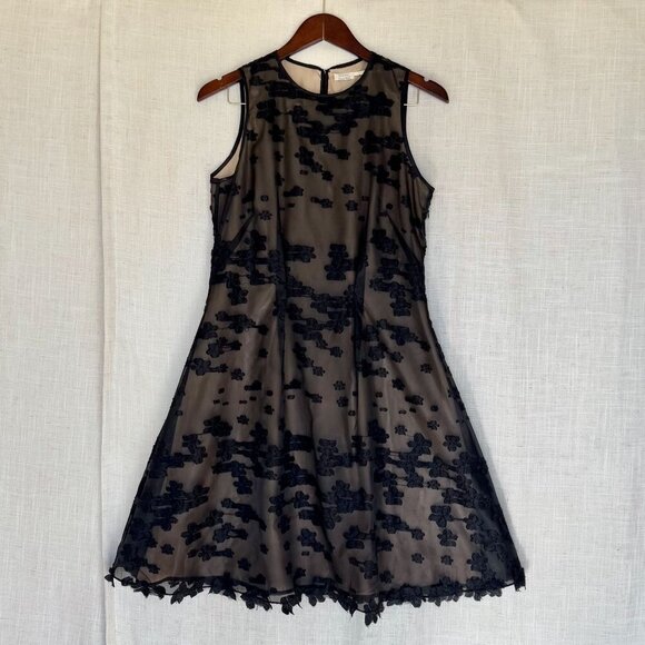 Leon Max Limited Edition Y2k Black Sleeveless Floral Applique Midi Dress Size 10 - Picture 1 of 17